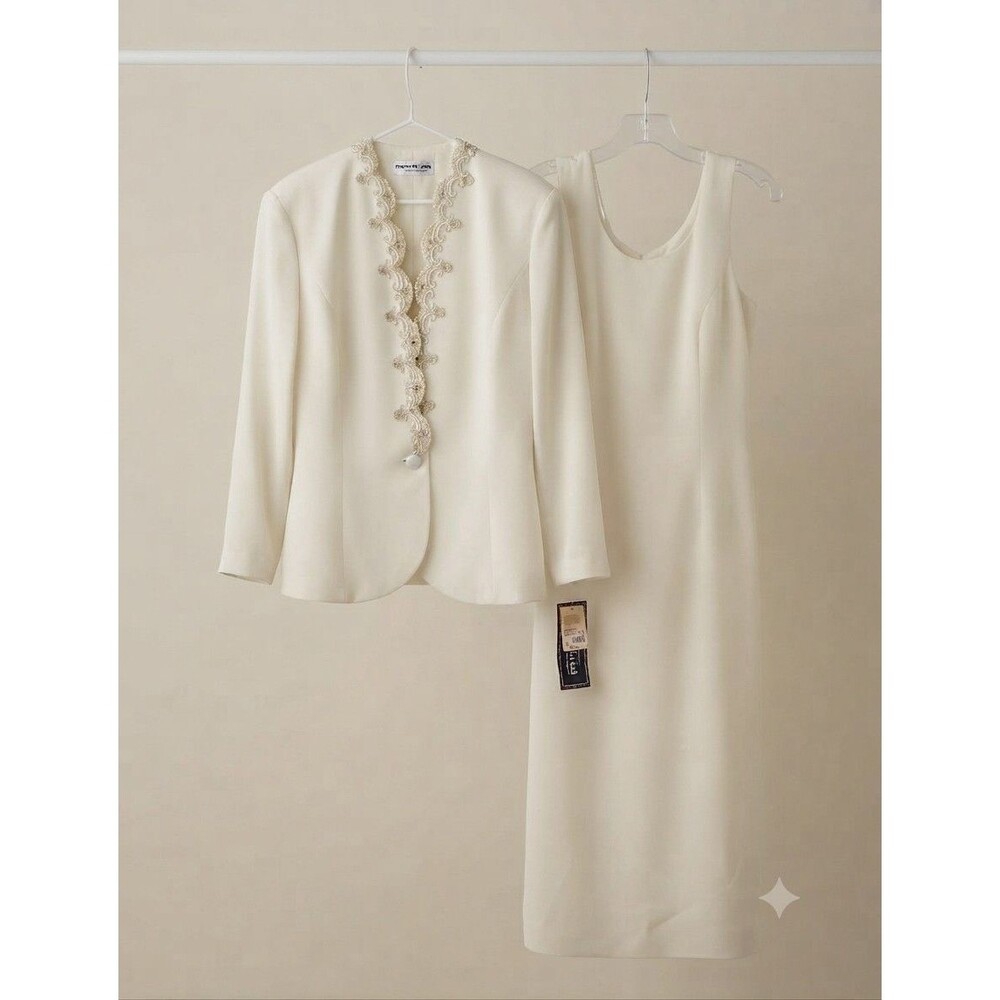 K2K NWT Karen Miller New York 22W Ivory Beaded Pearl Jacket Dress Suit Dillard's